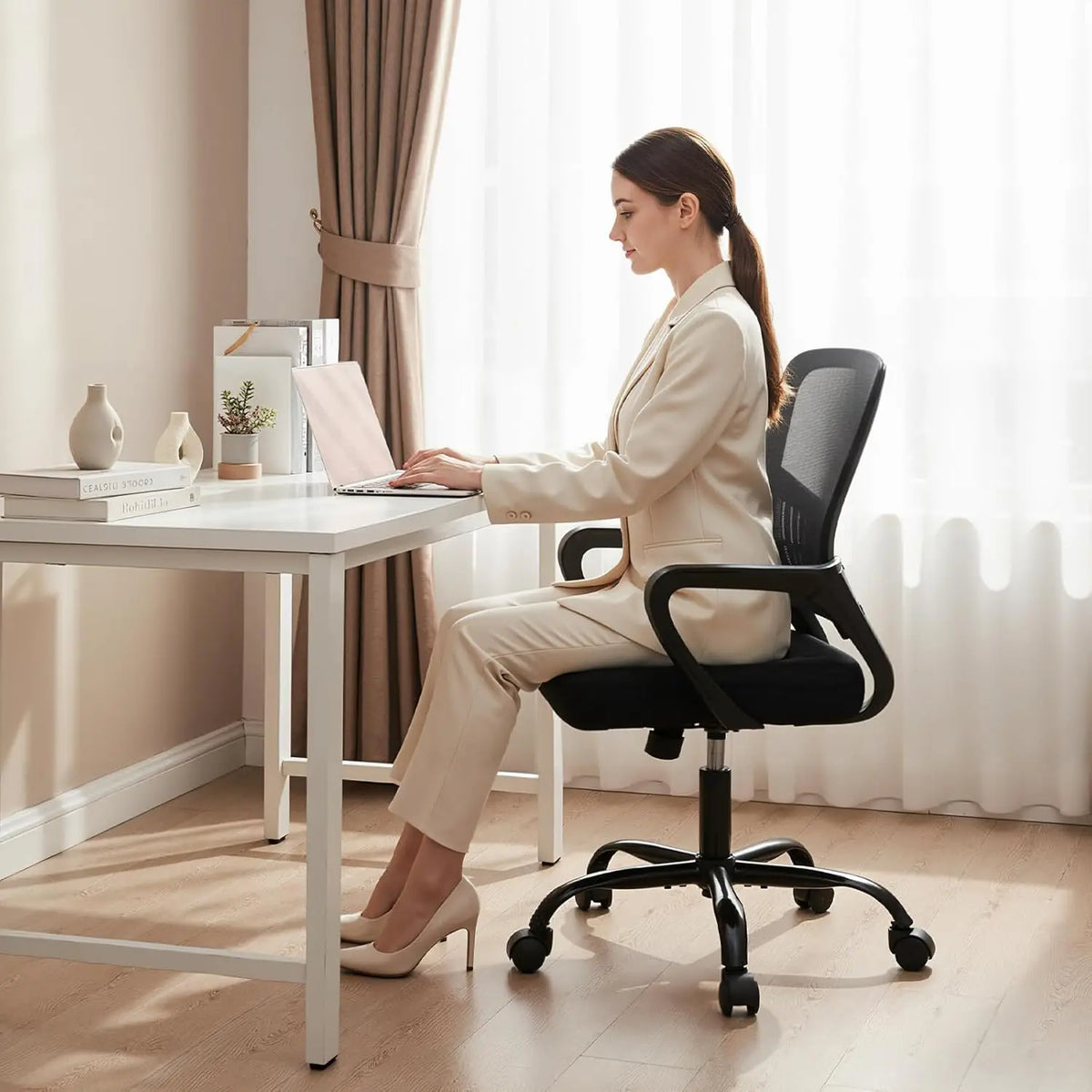MCQ Ergonomic Mid Back Office Chair With Adjustable Lumbar Support