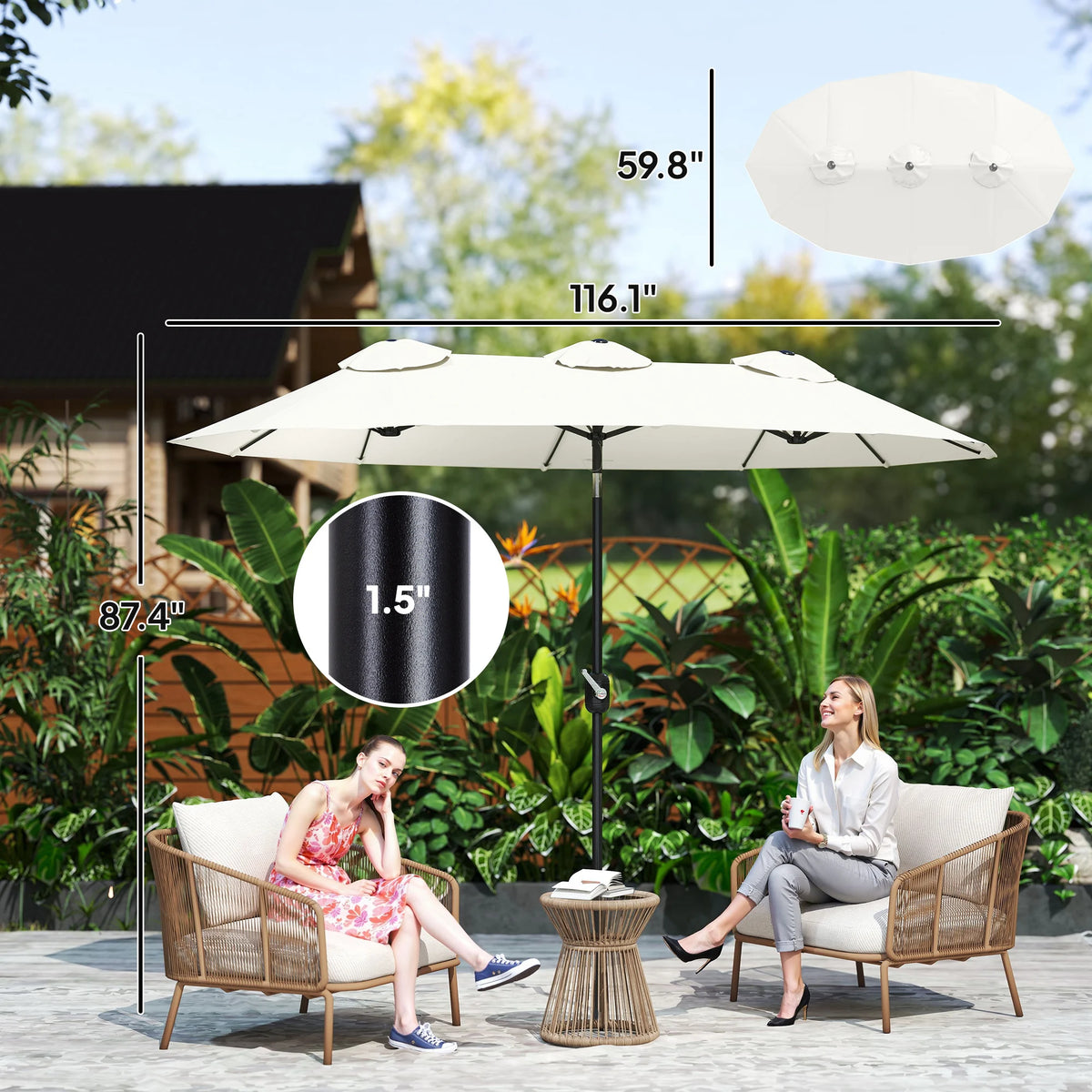 Double-Sided Patio Umbrella With Tilt Crank And Three Air Vents