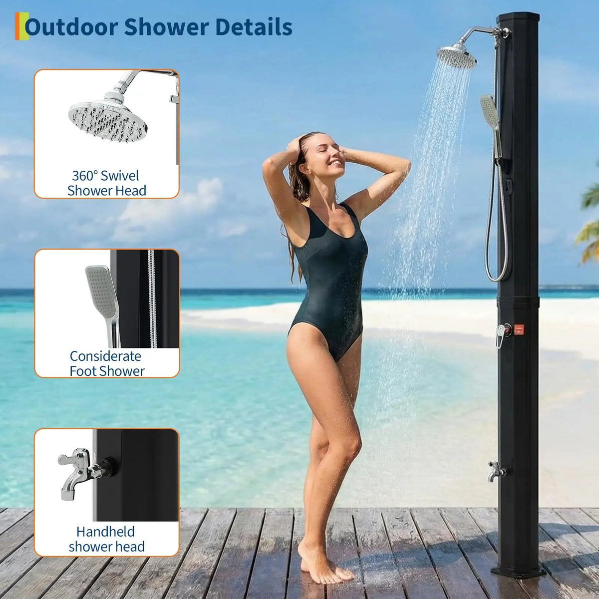 HiMISS Solar Heated Freestanding Pool Shower Kit Handheld Foot Faucet